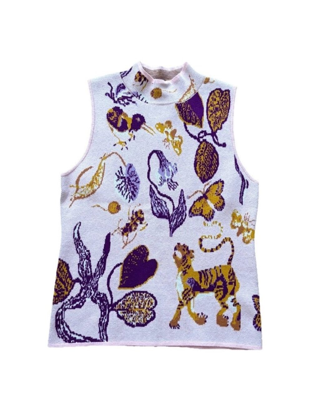 Fate Jacquard Medium Pink Purple Gold Sleeveless Sweater Butterfly Tiger Viscose